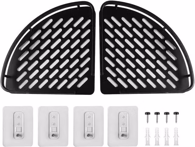 VOGREX 2 Pack Black Corner Shower Storage Shelves with Drainage and Adhesive Wall Mount