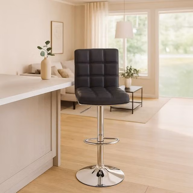 Orsina Tavor Modern Grey Faux Leather Bar Chair with Metal Frame – 1