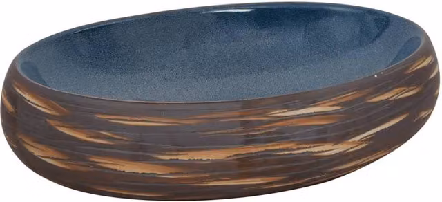 Berkfield Home Oval Ceramic Countertop Basin in Brown and Blue, W/D/H: 59 x 40 x 15 cm