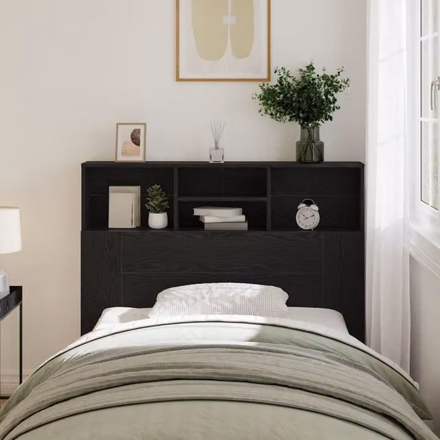 Berkfield Home Black Oak Headboard Cabinet with Side Compartments, W/D/H: 120 x 19 x 103.5 cm – 1