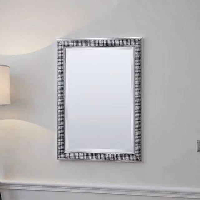 Yearn Cobble Art Deco Framed Wall Mirror in Mottled Silver, W: 91 cm, H: 66 cm