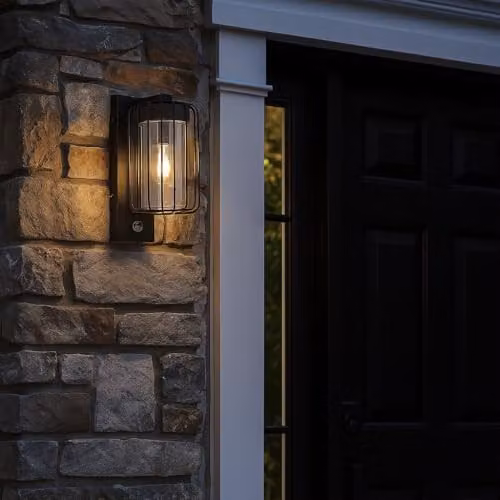 CGC Lighting Alvin Black Modern Outdoor Cage Wall Lantern with PIR Motion Sensor and E27 Bulb Holder – 4
