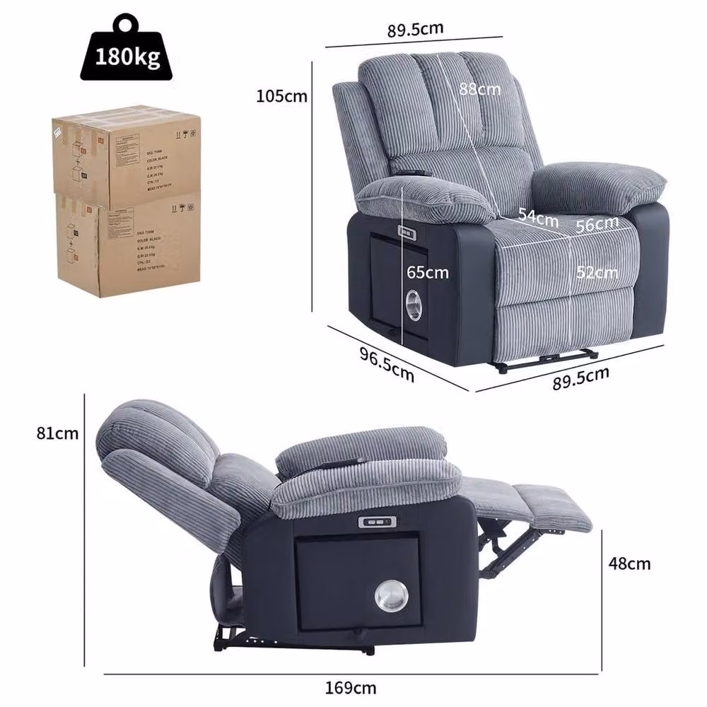 PAWNORA Electric Massage and Heat Recliner Chair in Grey Fabric – 3