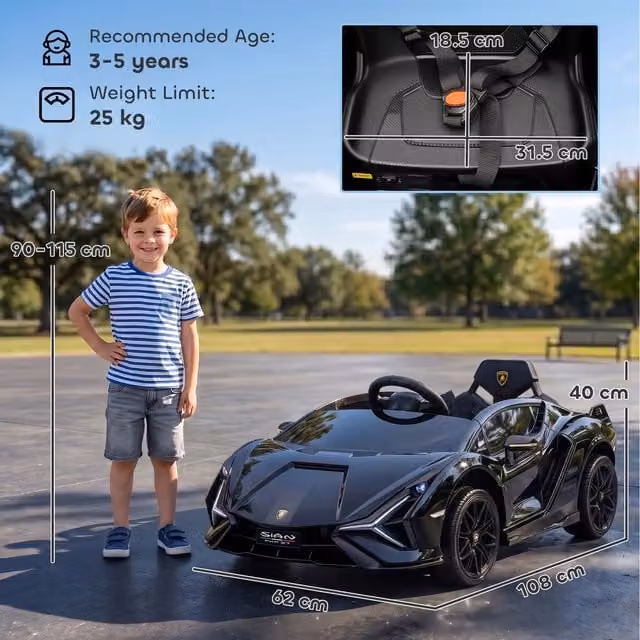 HOMCOM Licensed Lamborghini SIAN 12V Electric Ride-On Car for Kids with Light and Sound Effects, Black