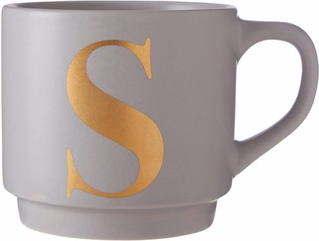 Orsina Grey S Letter Porcelain Mug with Gold Etching