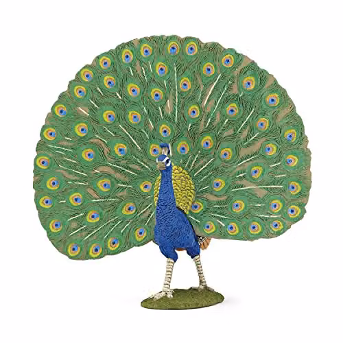 Papo Multicolour Peacock Figure from the Farm Life Collection, H 11.6 cm x W 12.5 cm x D 5.5 cm – 1