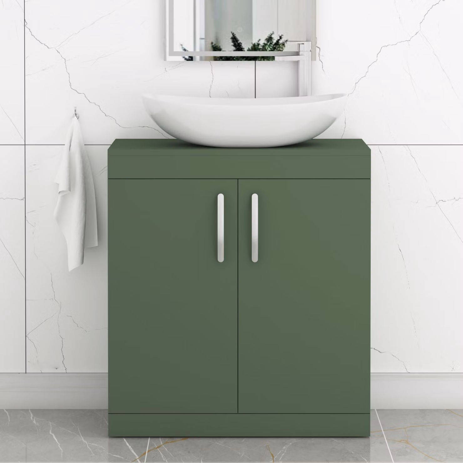 Cesar Turin 800mm Floor Standing 2 Door Bathroom Vanity Unit with Countertop Basin in Matt Green