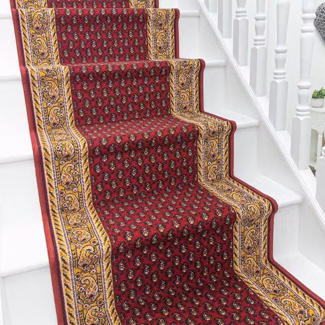 runrug Acni Stair Runner Carpet, Non-Slip Red Polyamide, W: 66 cm, L: 720 cm