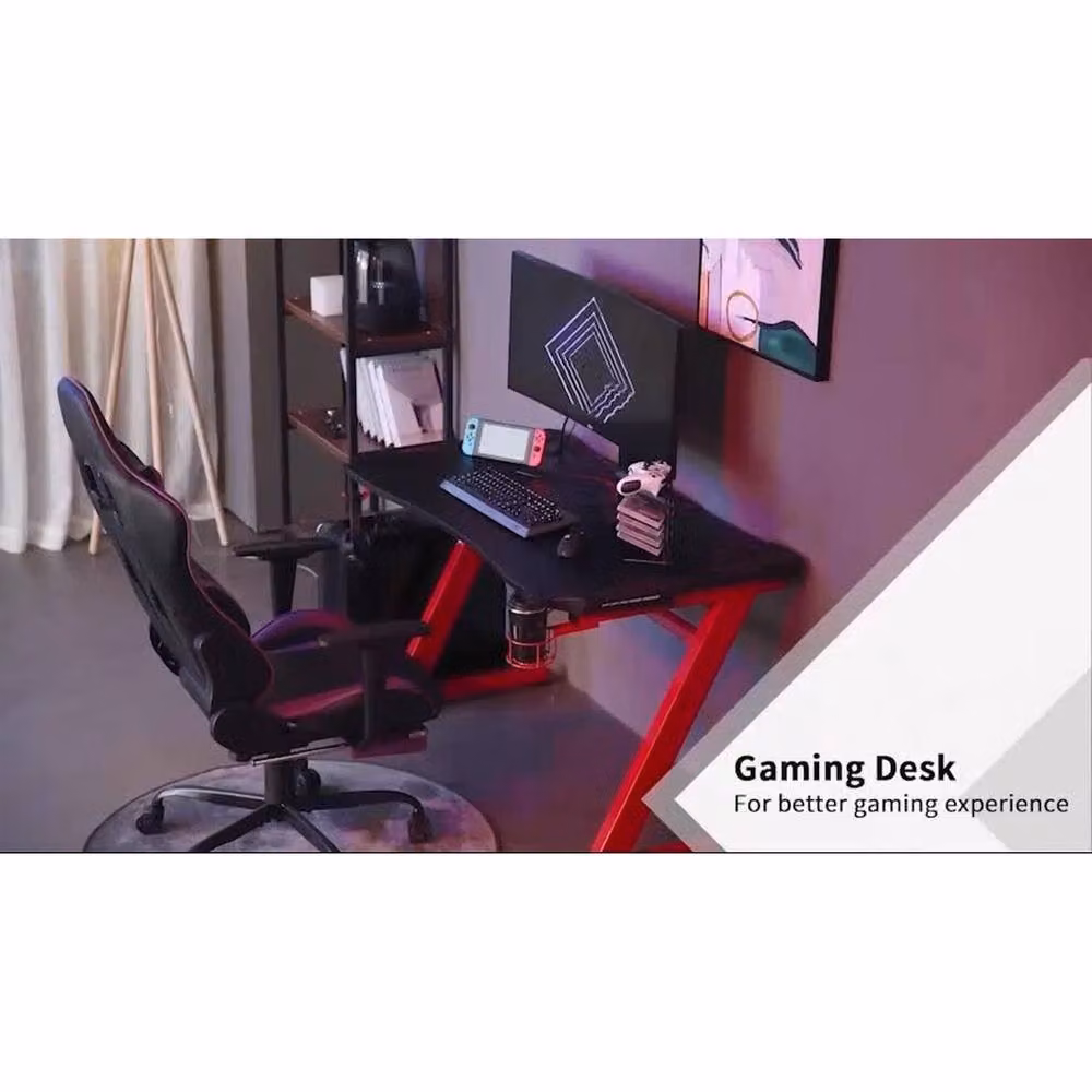 NESTLUNE Black Gaming Desk with Gamepad and Cup Holder, W: 100 cm, D: 15 cm, H: 15 cm – 3