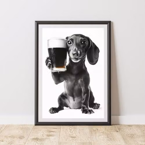 60 Second Makeover Funny Dachshund Drinking Beer Paper Poster, A4