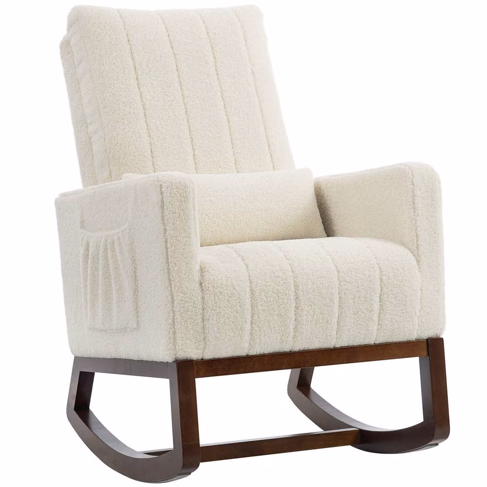 STILVORA Modern Bouclé Rocking Chair with Solid Wood Frame and Armrests in Beige – 4