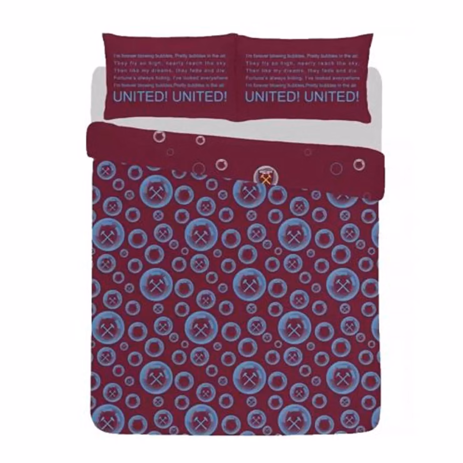 West Ham United FC Forever Blowing Reversible Bubbles Duvet Cover and Pillowcase Set in Maroon, W/D/H: 137 x 198 cm – 2