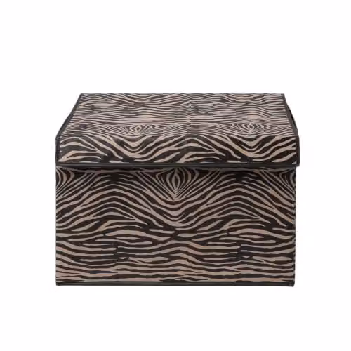 OHS Animal Print Foldable Fabric Storage Box with Lid in Multicolour Beige, W/D/H: 37.0 x 37.0 x 37.0 cm
