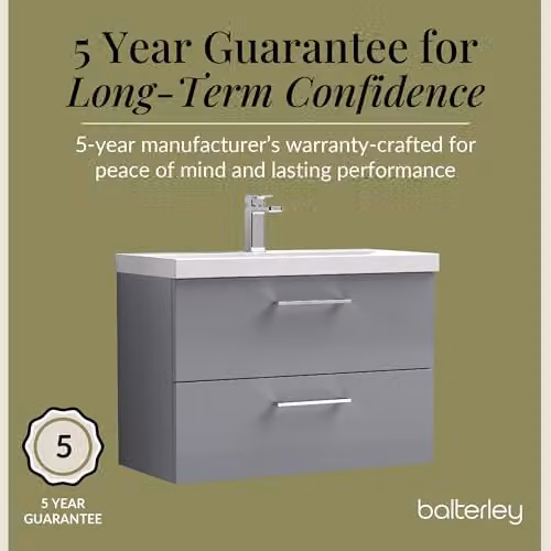 Balterley Wall Hung Bathroom Vanity Unit with Basin and 2 Soft Close Drawers, Grey, W: 81.0 cm, D: 39.0 cm, H: 57.9 cm – 3