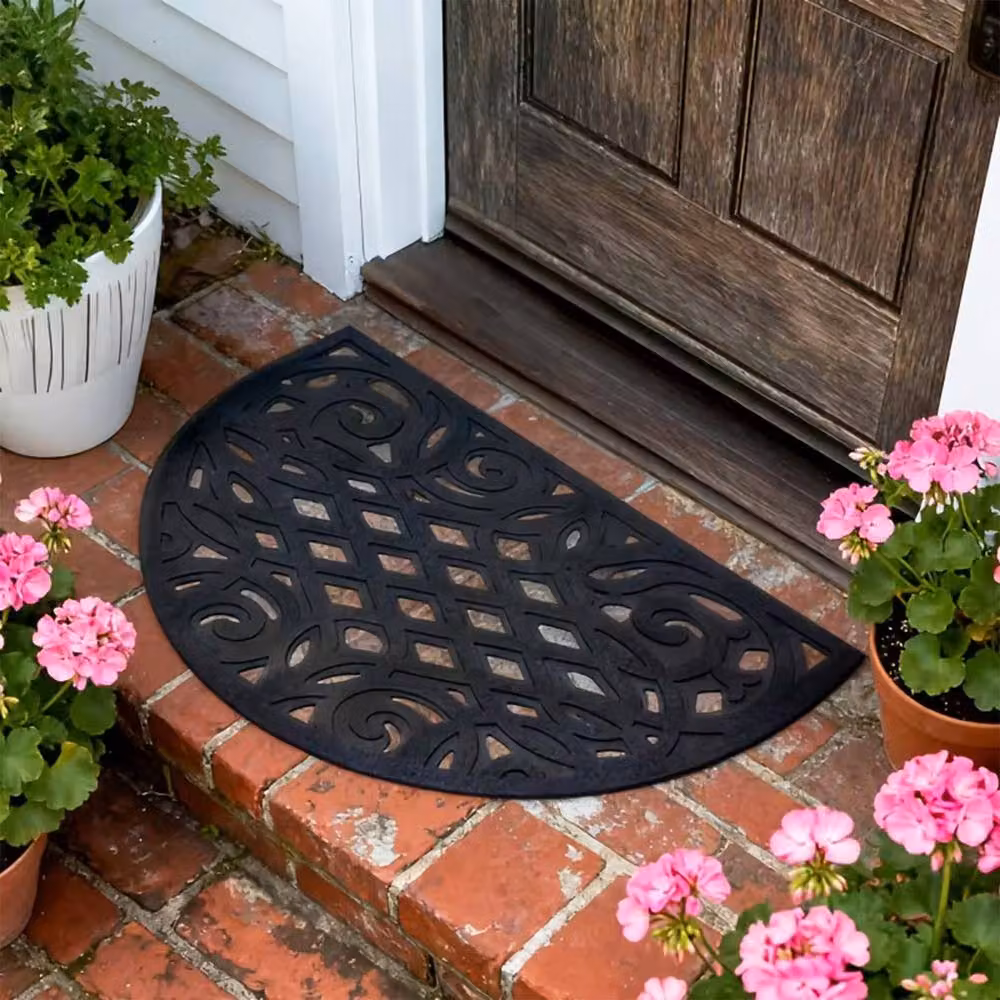 Nicoman Semicircular Rubber Outdoor Doormat in Black, W/D/H: 75 x 45 x 1 cm – 7