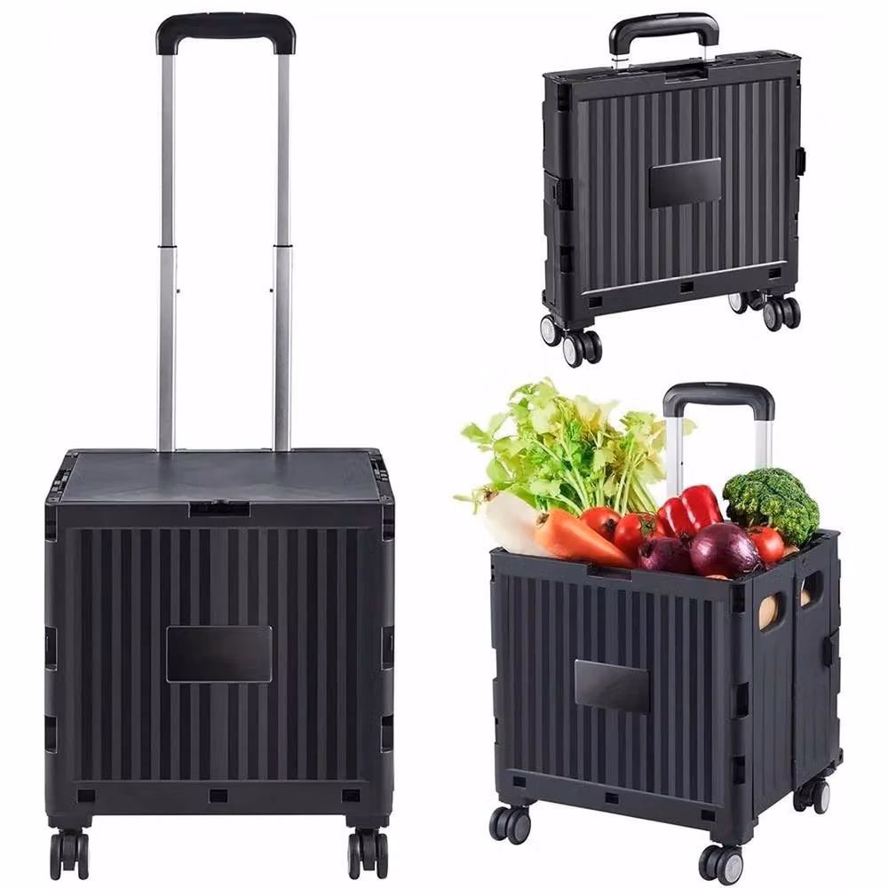 NESTLUNE Foldable Wheeled Shopping Trolley Box with Lid, Black – 3