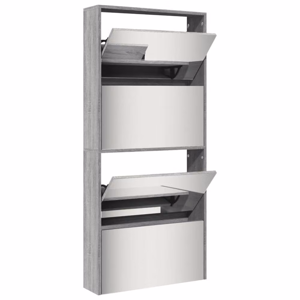 Berkfield Home 4-Layer Shoe Cabinet with Mirror in Grey Sonoma, W: 63 cm, D: 17 cm, H: 134 cm – 2