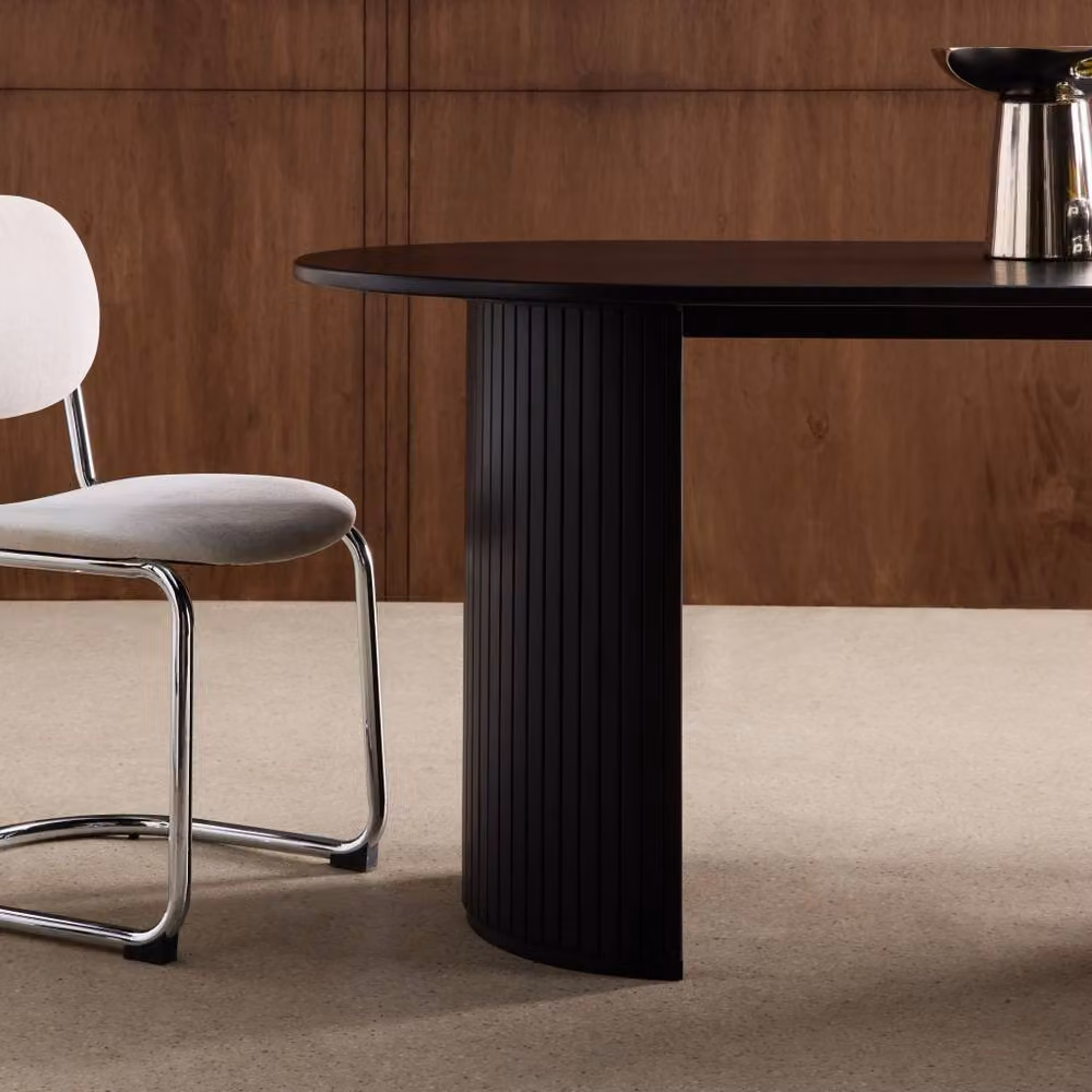 sweeek Oval Dining Table in Black Rubberwood and Oak Veneer, W: 200 cm, H: 75 cm, D: 90 cm – 3