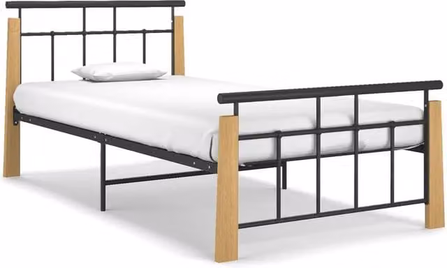 Berkfield Home Industrial Bed Frame in Black Metal and Solid Oak Wood, W/D/H: 90 x 200 cm – 1