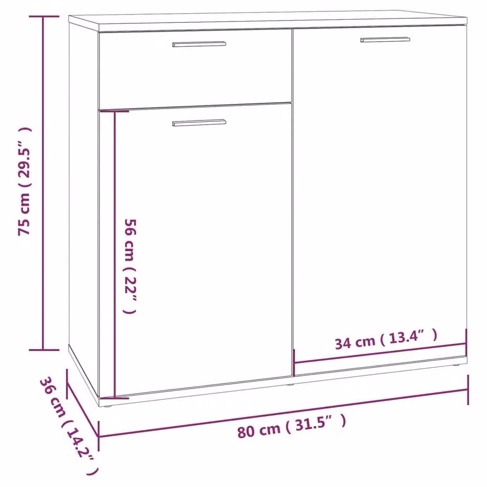 Berkfield Home Grey Sonoma Sideboard in Engineered Wood W/D/H: 80 x 36 x 75 cm – 3
