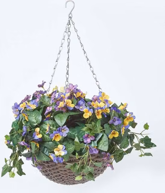 Homescapes Purple and Yellow Pansy Floral Hanging Basket, Diameter: 60 cm