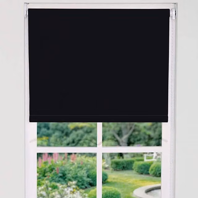 NewEdgeBlinds Trimmable Thermal Blackout Roller Blinds, Black, Width: 110 cm