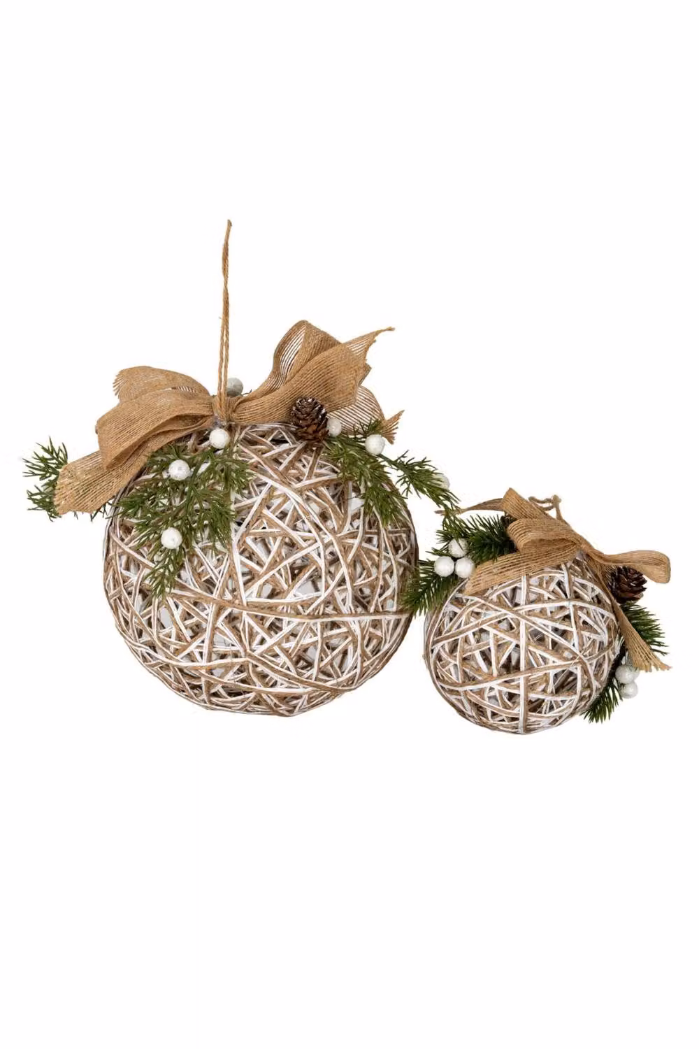KDMD Large White and Silver LED Rattan Bauble Ornament with Branches and Ribbon – 3