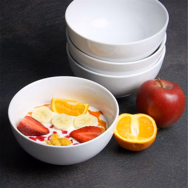 Maison & White Set of 4 White Porcelain Bowls, 600ml
