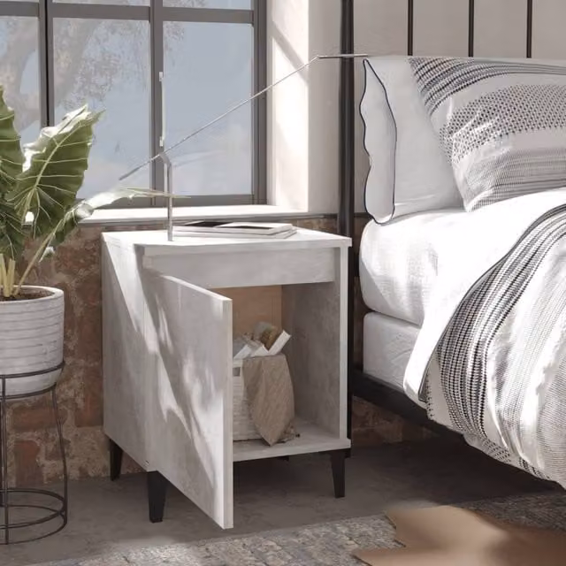 Berkfield Home Sturdy Bed Cabinet with Metal Legs in Concrete Grey, W/D/H: 40 x 30 x 50 cm – 1