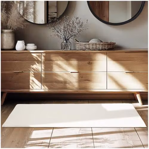 tectake Allergy-Friendly Fluffy Rug in Beige and White, Washable and Non-Slip Polyester Carpet, W/D/H: 150 x 80 x 1.5 cm