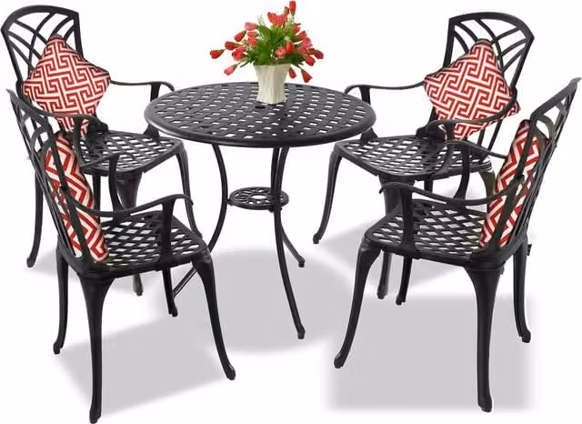 OSHOWA Garden Bistro Set with Table and 4 Chairs in Black