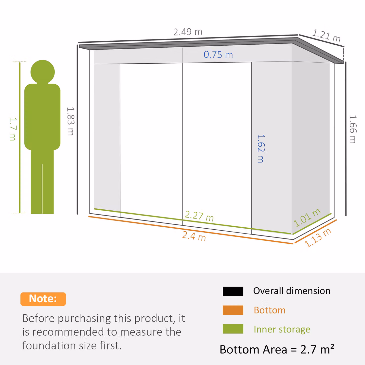 Outsunny Galvanised Steel Pent Shed with Double Doors and Lock, Light Grey – 3
