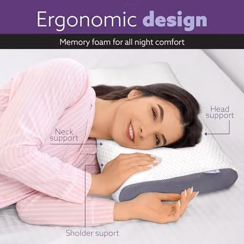 Aamira Orthopaedic Cervical Memory Foam Neck Pillow with Removable Bamboo Cover in White or Grey – 7