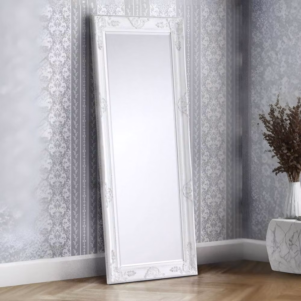 Cheshire Lumière Antique Silver and White Freestanding Rectangular Lean-To Dress Mirror, H 170 cm x W 70 cm – 2