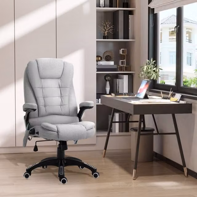 Vinsetto Ergonomic Heated Massage Gaming and Office Chair in Grey Fabric – 1