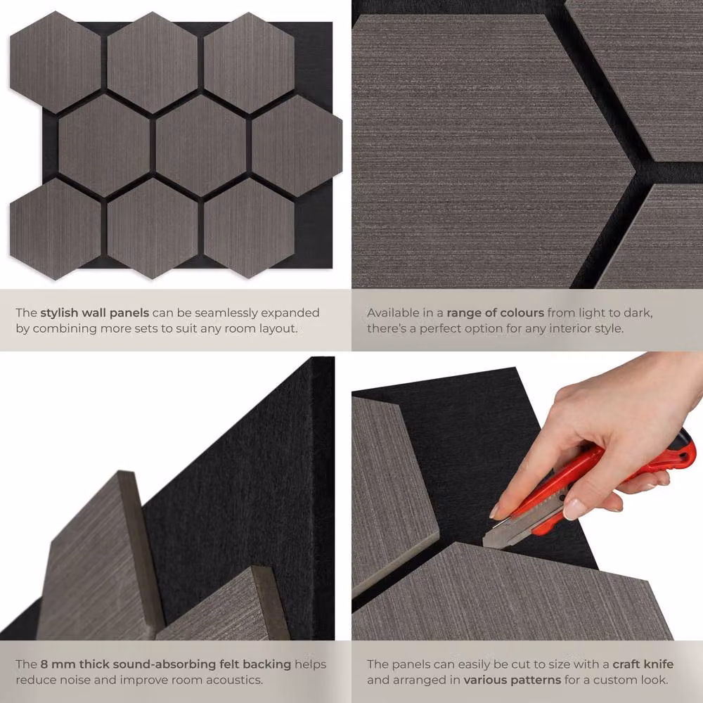 tectake Oak Gray Sound-Absorbing Acoustic Felt Wall Panels in Grey – 4