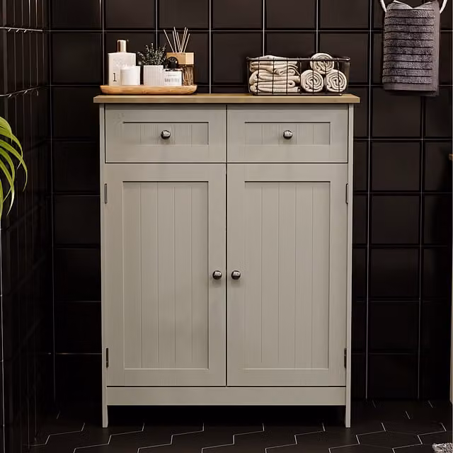 Priano Grey Freestanding Bathroom Cabinet with 2 Doors and 2 Drawers