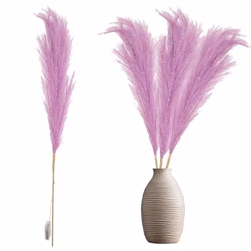 SHATCHI Pink Prelit Pampas Grass Stem with Warm White LEDs, 100 cm Height – 1