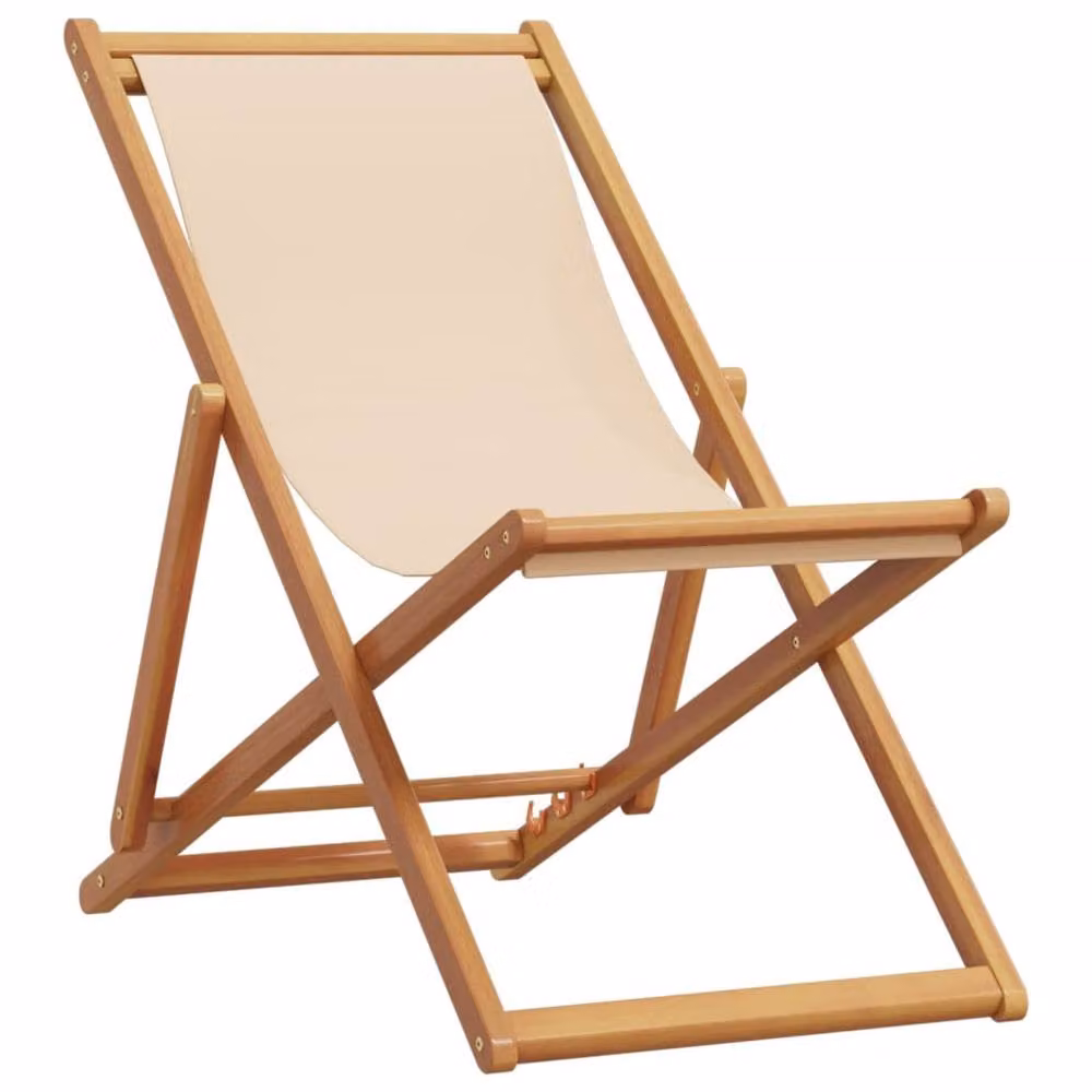 Berkfield Home Folding Beach Chair in Beige and Brown with Solid Wood Frame and Fabric – 2