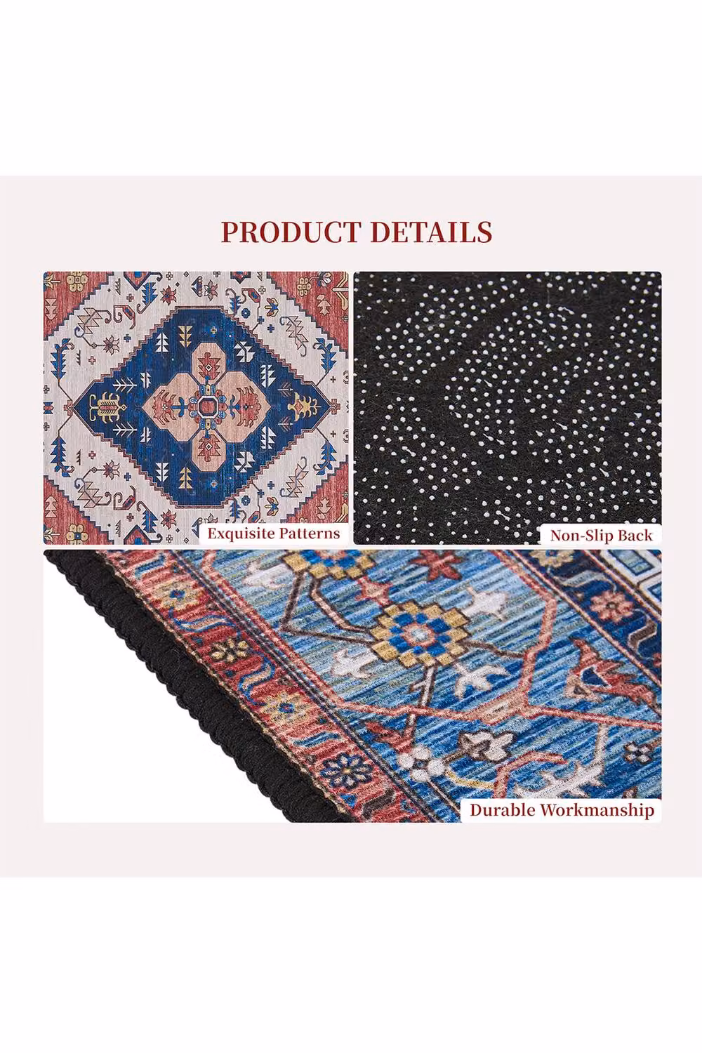 Living and Home Bohemian-Inspired Non-Slip Rectangular Runner Rug in Red and Multicolour, W: 50 cm, L: 120 cm – 2