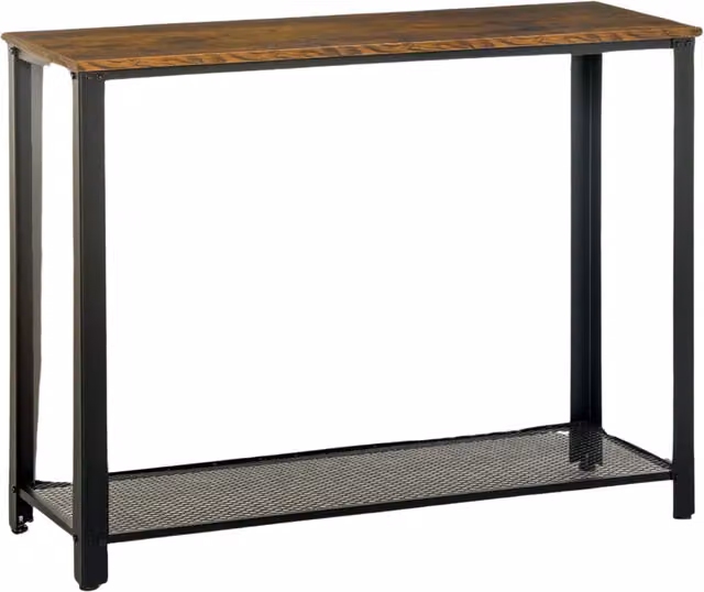 Pirlo Plush Industrial Console Table with 2 Shelves in Brown and Black