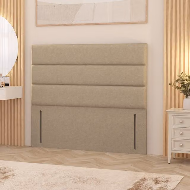 Horizona Modern Upholstered Linen Fabric Floor Standing Headboard in Beige, W/D/H: 200 x 137 x 137 cm