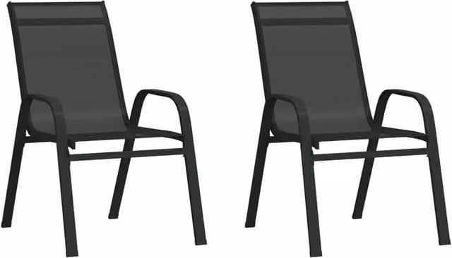 Berkfield Home Set of 2 Stackable Modern Garden Chairs in Black Textilene Fabric and Metal