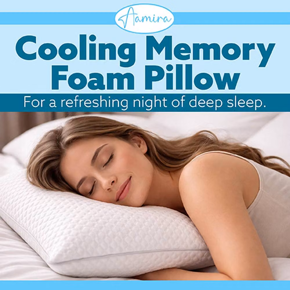 Aamira Cooling Memory Foam Orthopaedic Pillow, White, W: 70 cm, D: 45 cm, H: 18 cm – 2