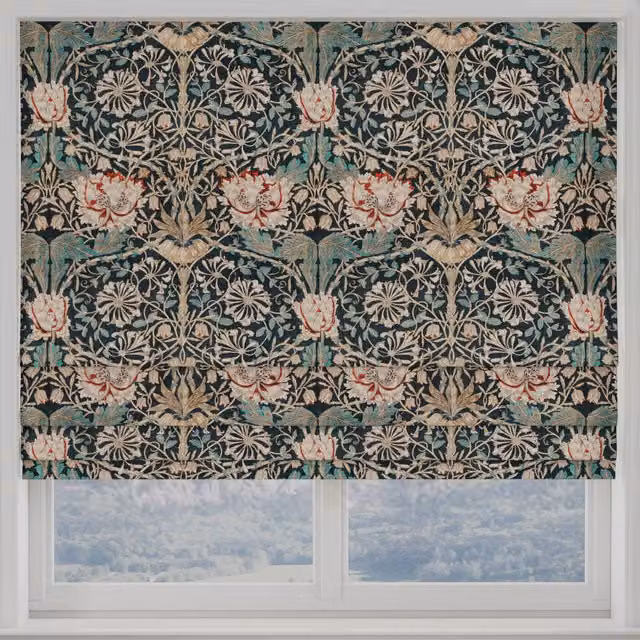 William Morris Honey Suckle Blue Floral Blackout Made to Measure Roman Blind