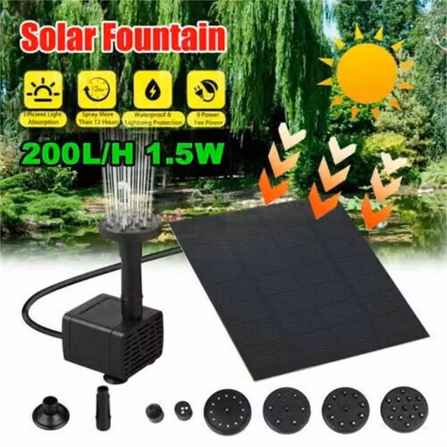 SPETLEK 1.5W Solar Fountain Pump for Garden Ponds, Pools and Aquariums, Black