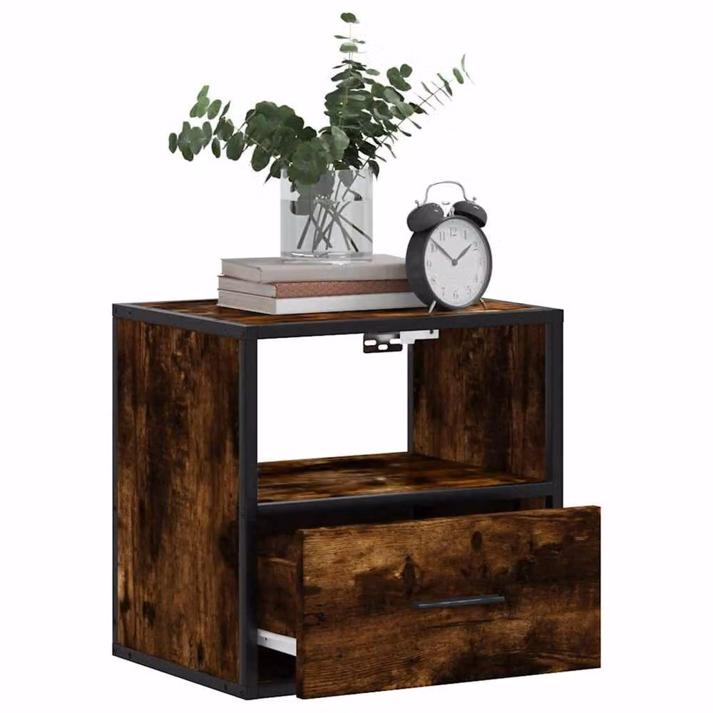 Berkfield Home Wall-mounted Bedside Cabinet in Smoked Oak Brown, W: 40 cm, D: 31 cm, H: 39.5 cm – 4