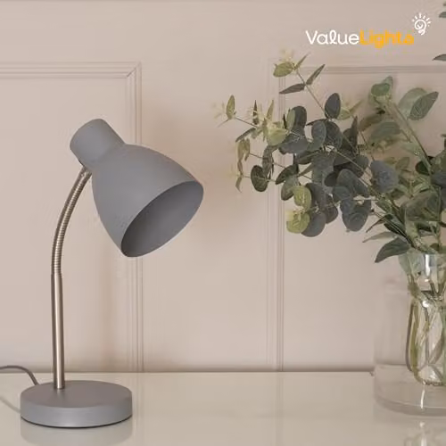 ValueLights Grey Adjustable LED Desk Lamp with Wood and Metal Finish – 3