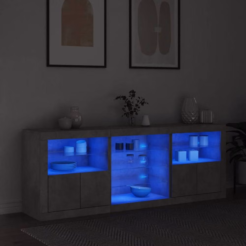 Berkfield Home Modern Sideboard with Integrated LED Lights in Concrete Grey, W: 181.5 cm, D: 37 cm, H: 67 cm – 2