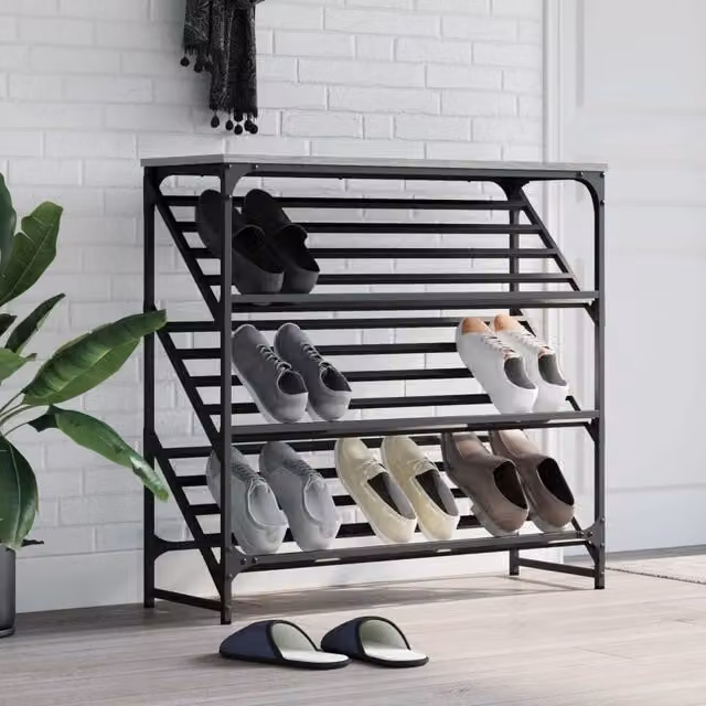 Berkfield Home Shoe Rack in Grey Sonoma, W/D/H: 90 x 30 x 85 cm